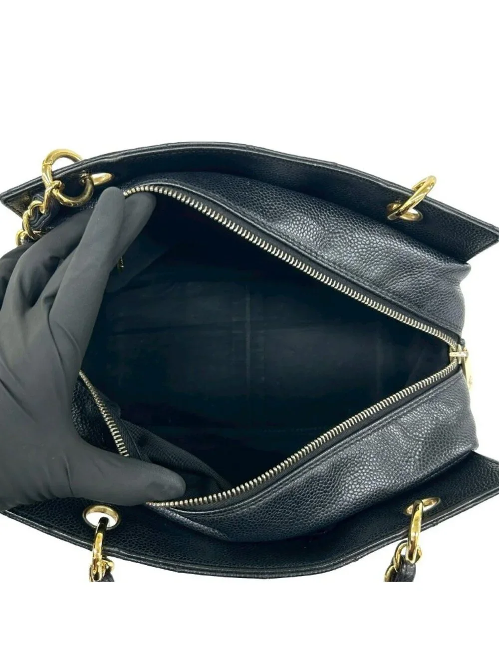 Chanel Quilted CC Logo Caviar Leather Shoulder Bag Tote Black